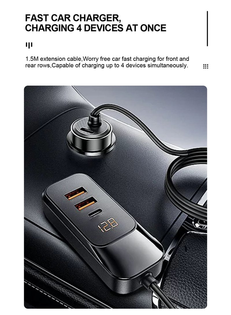 لينوك شاحن سيارة USB C بقدرة 120 واط مع 4 منافذ شحن سريع، مع كابل بطول 5 قدم متوافق مع اجهزة ايفون وسامسونج - Image 3